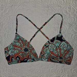 Land's End Deep Sea Medallion Blue Cross Tie Back Adjustable Bikini TOP ONLY M
